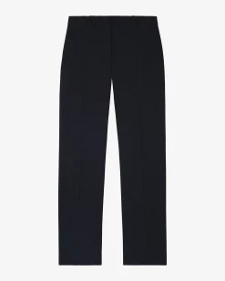 Pantalon tailleur droit en laine mélangée marine