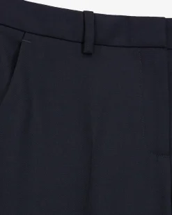 Pantalon tailleur en laine coupe ajustée bleu marine