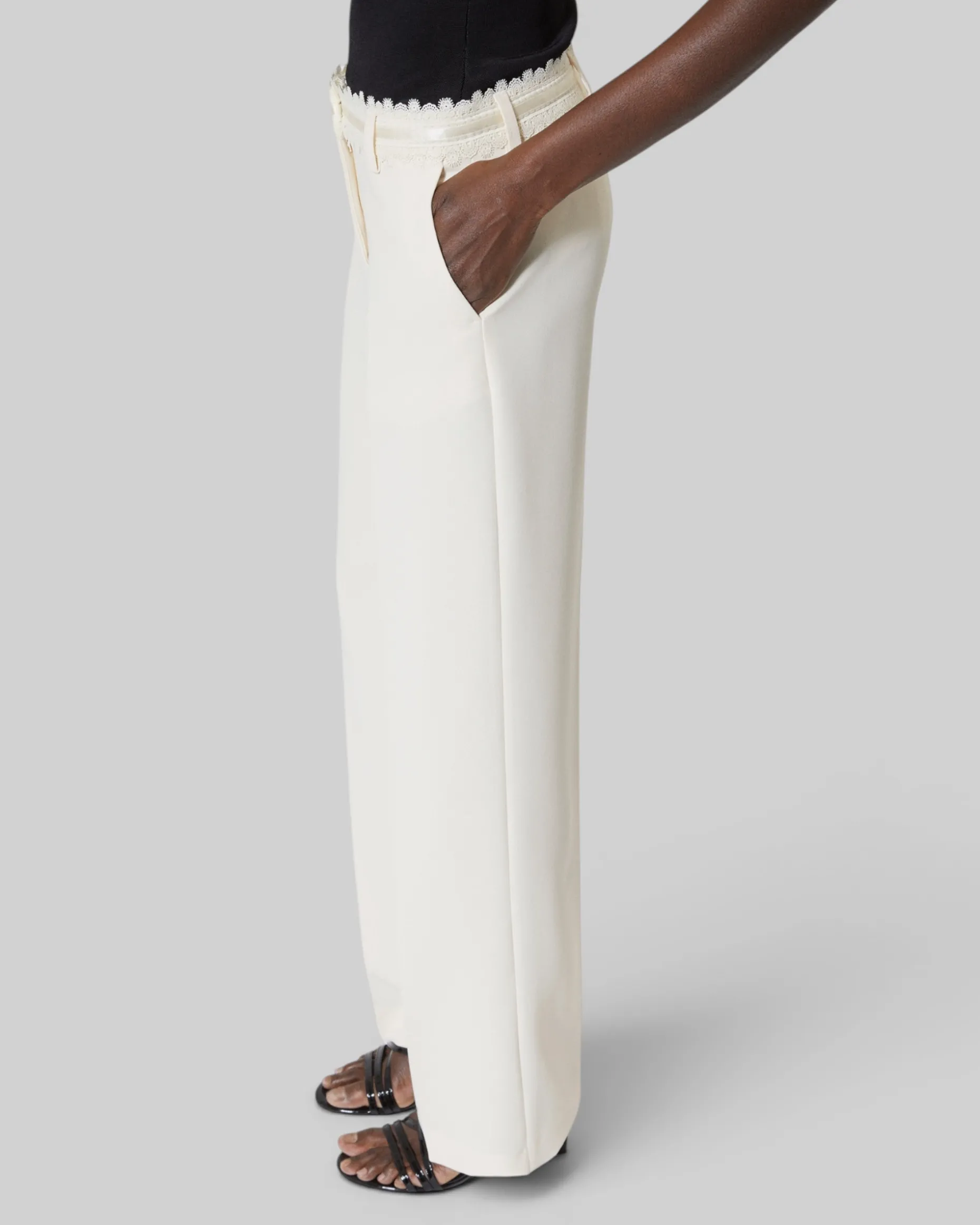 Pantalon tailleur large écru