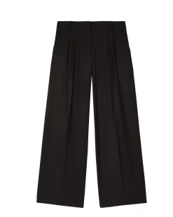 Pantalon tailleur large en laine noir
