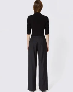 Pantalon tailleur large en laine noir