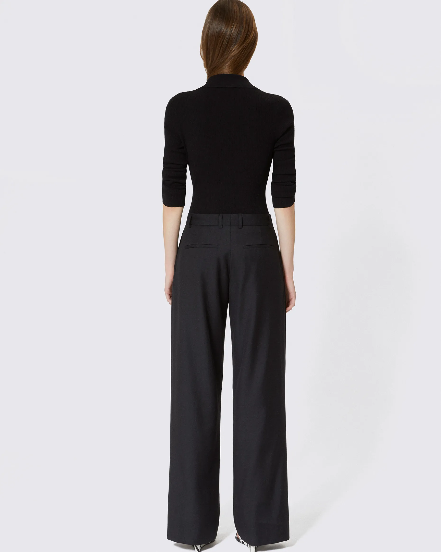 Pantalon tailleur large en laine noir