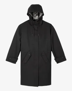 Parka longue à capuche noire