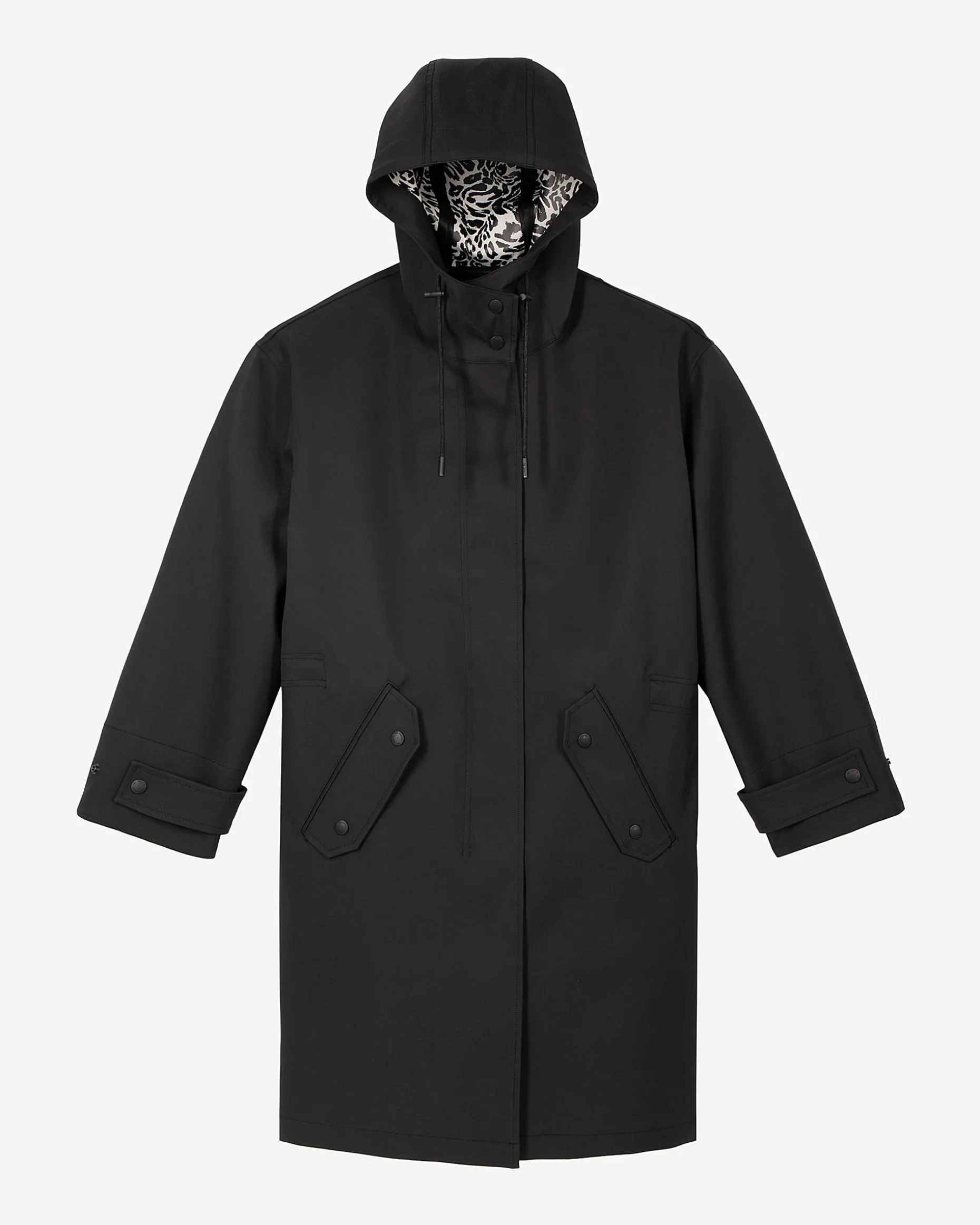 Parka longue à capuche noire