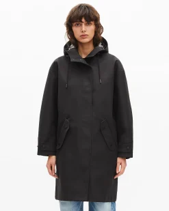 Parka longue à capuche noire