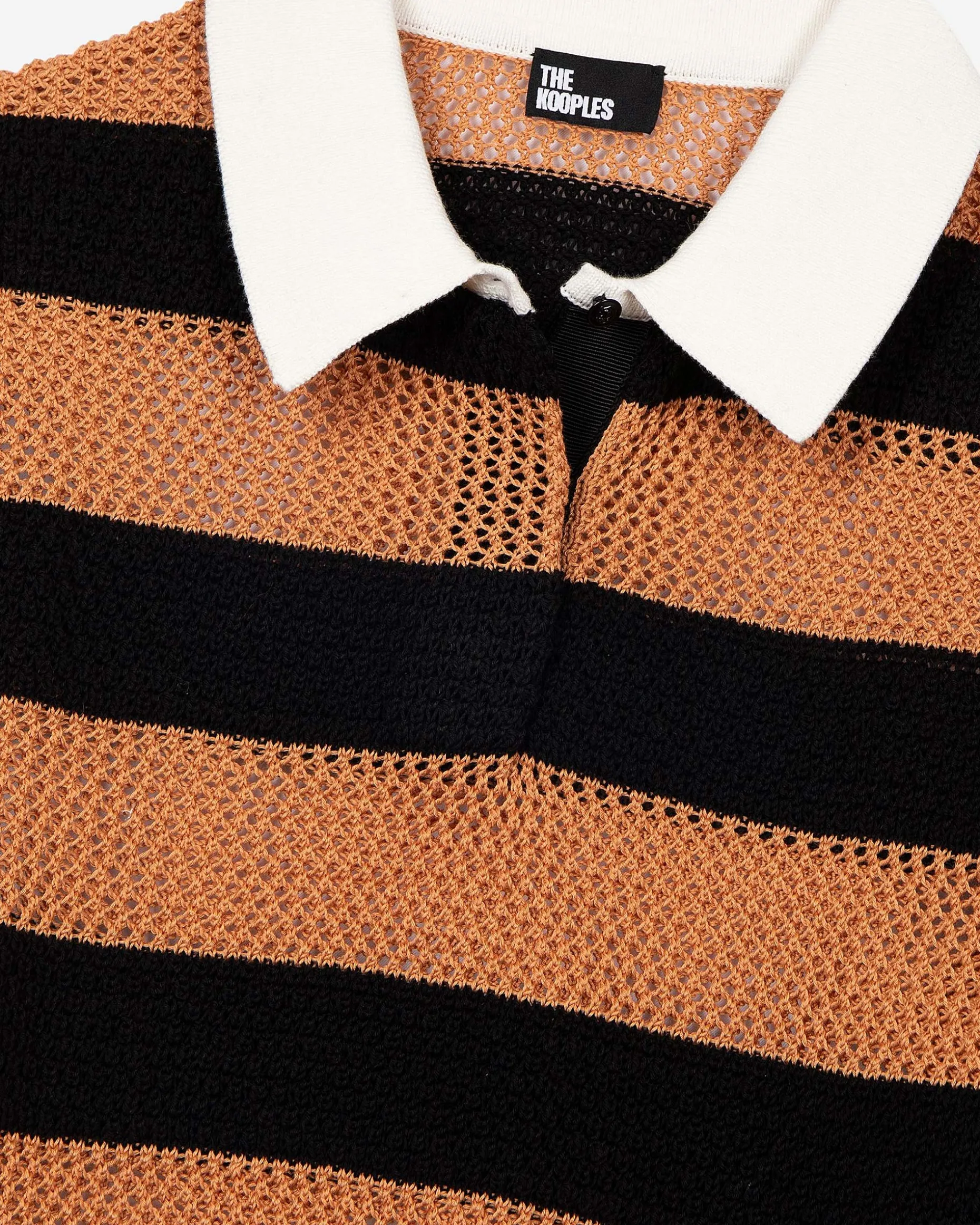 Polo en maille ajourée rayé orange et noir