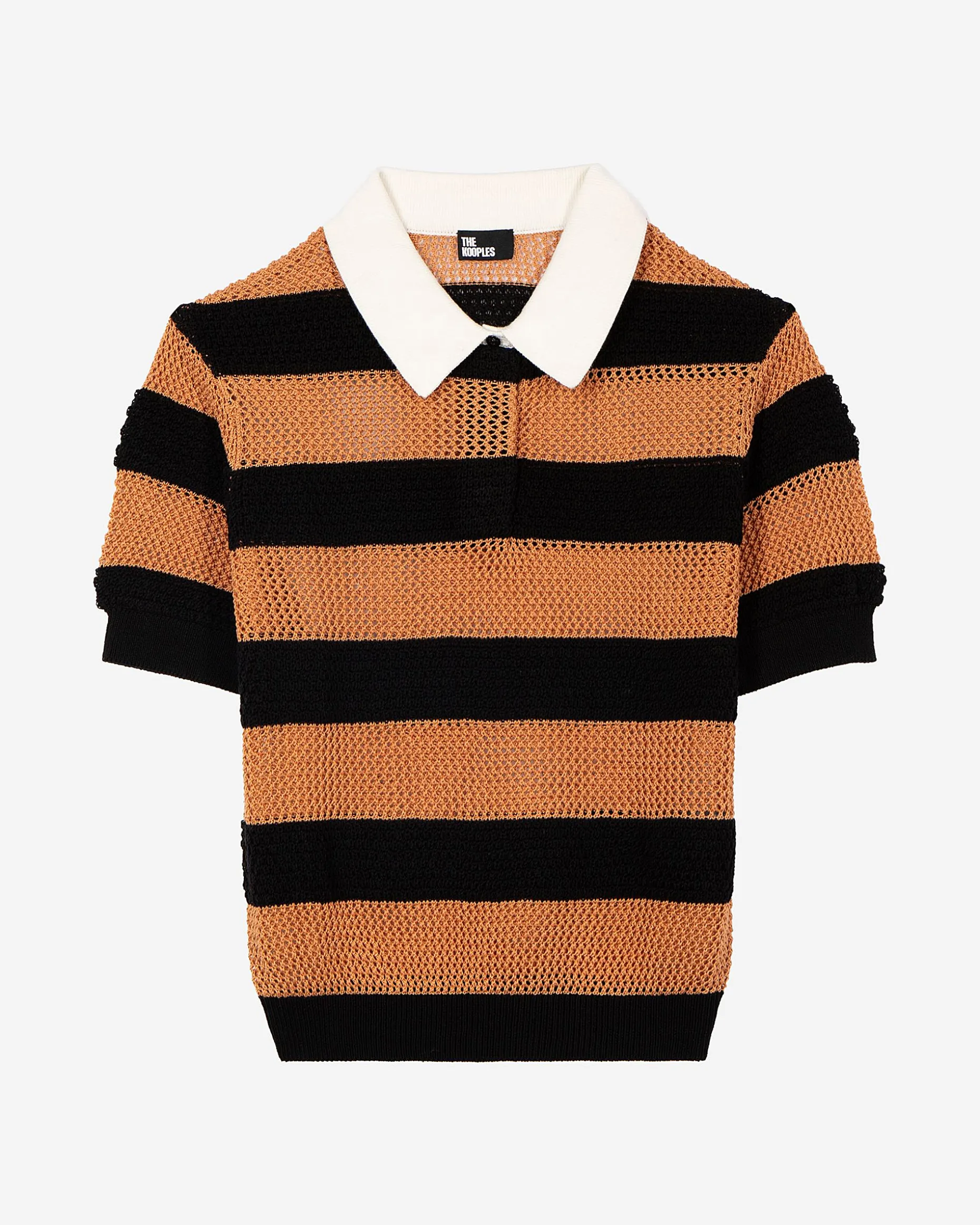 Polo en maille ajourée rayé orange et noir