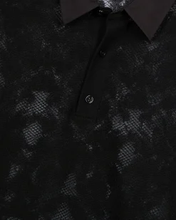 Polo en maille effet dentelle noir