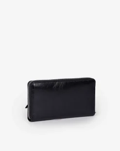 Portefeuille Amelia en cuir craquelé noir