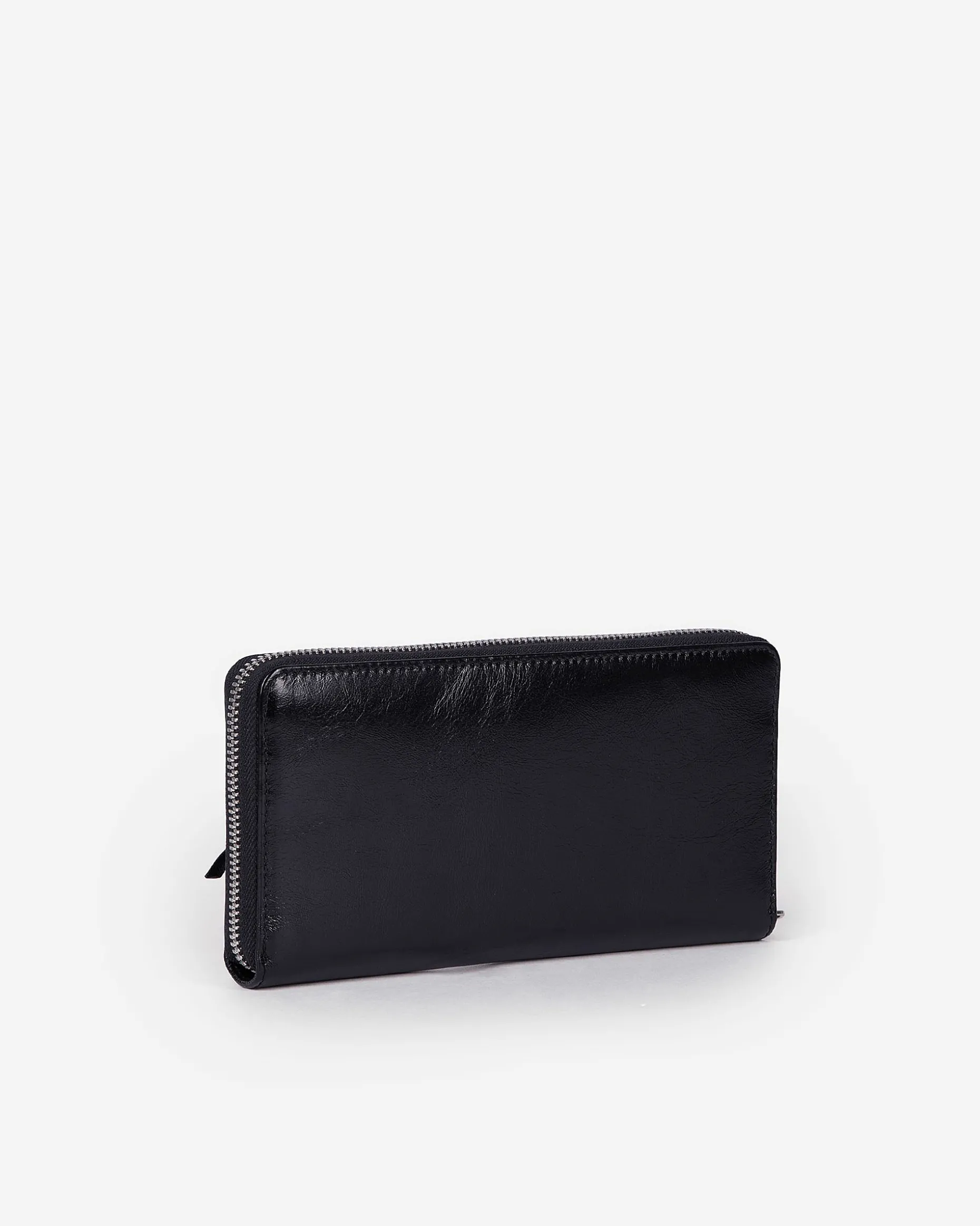 Portefeuille Amelia en cuir craquelé noir