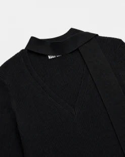 Pull avec lavallière en laine mérinos gris