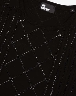 Pull avec strass et perles noir