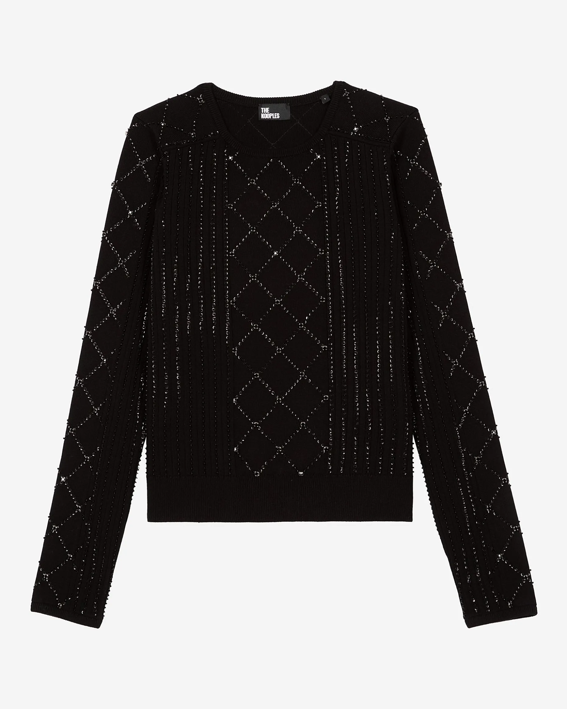 Pull avec strass et perles noir