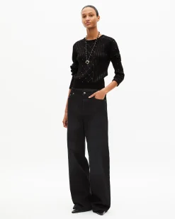 Pull avec strass et perles noir