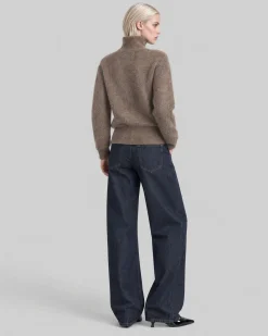 Pull col camioneur en mohair mélangé marron