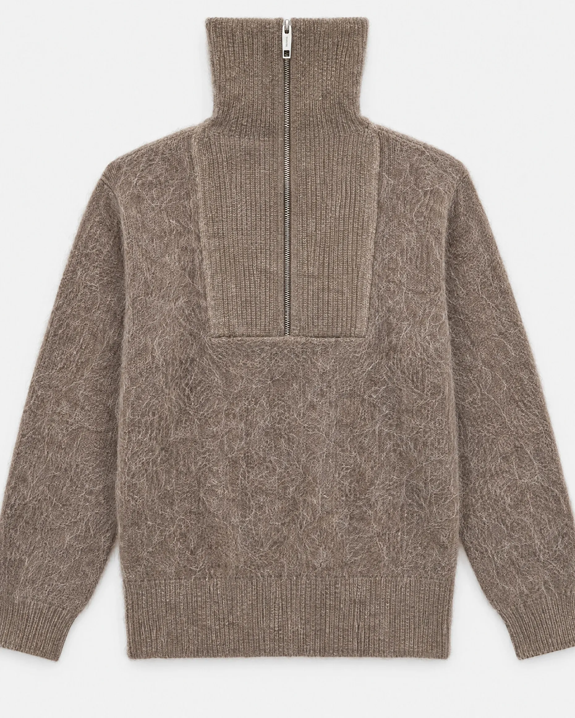 Pull col camioneur en mohair mélangé marron