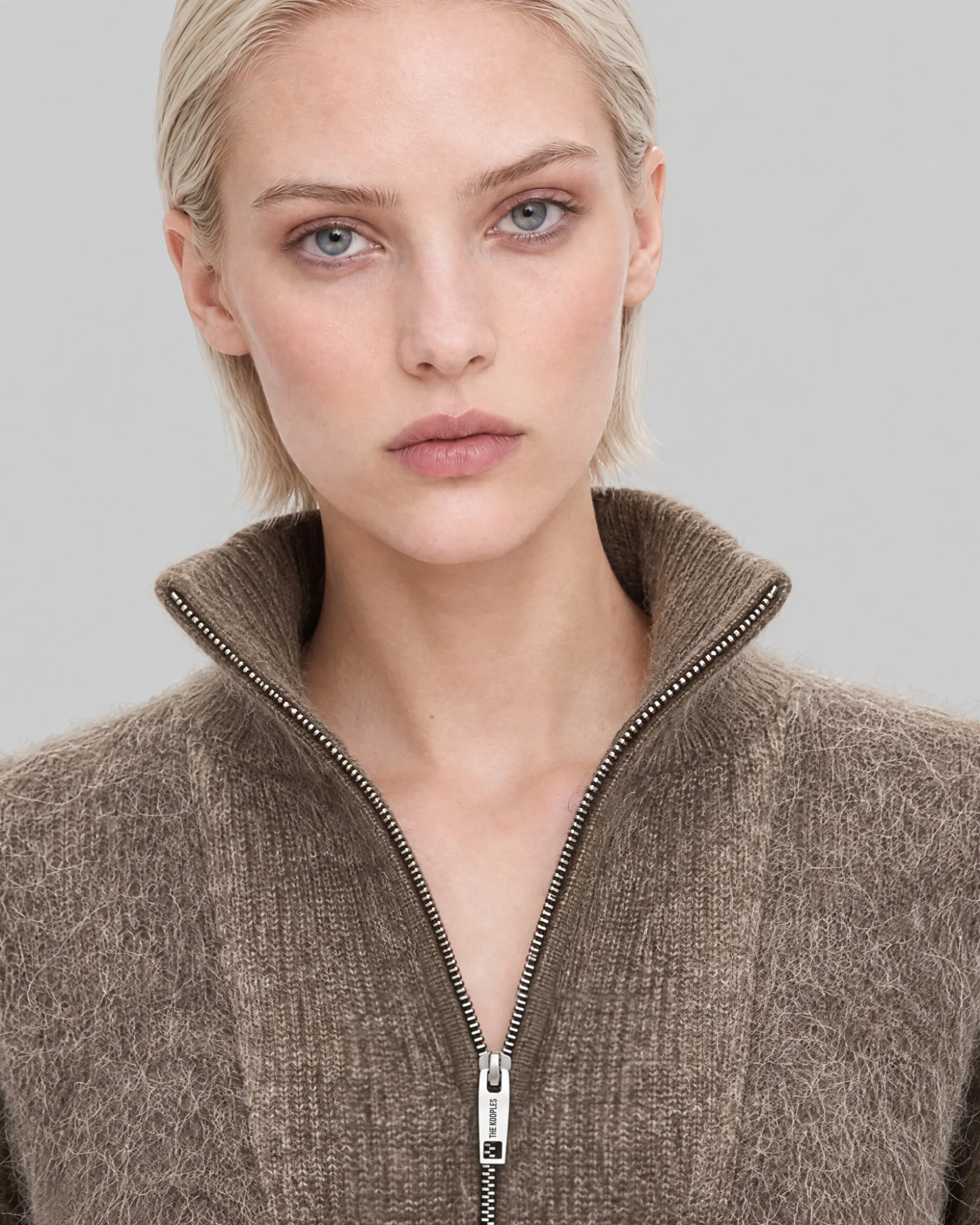 Pull col camioneur en mohair mélangé marron
