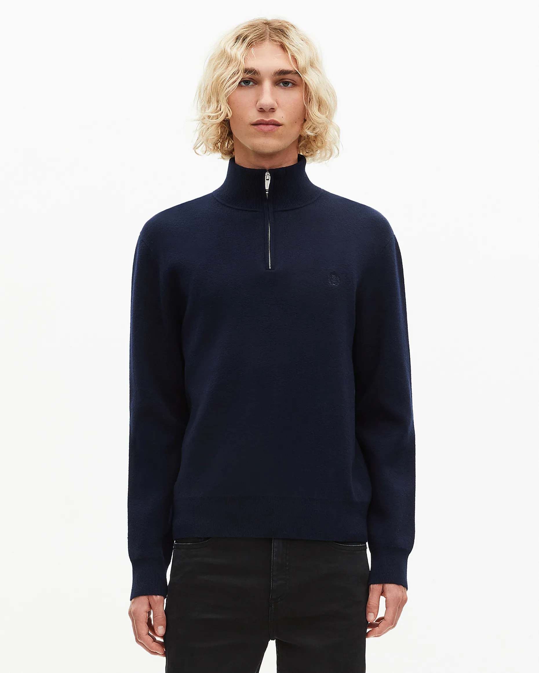 Pull col camionneur double face marine