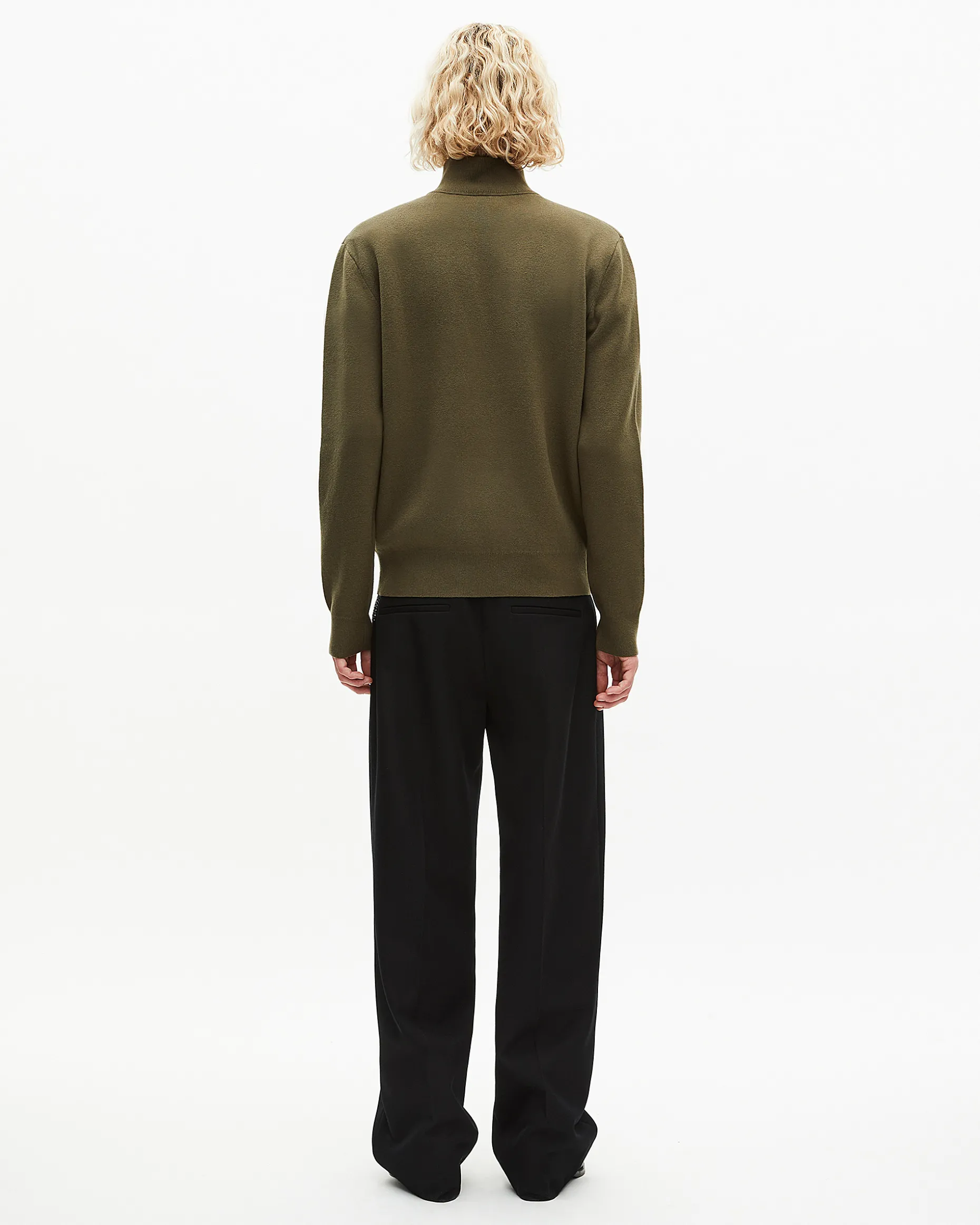 Pull col camionneur en laine double face kaki