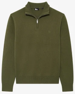 Pull col camionneur en laine double face kaki