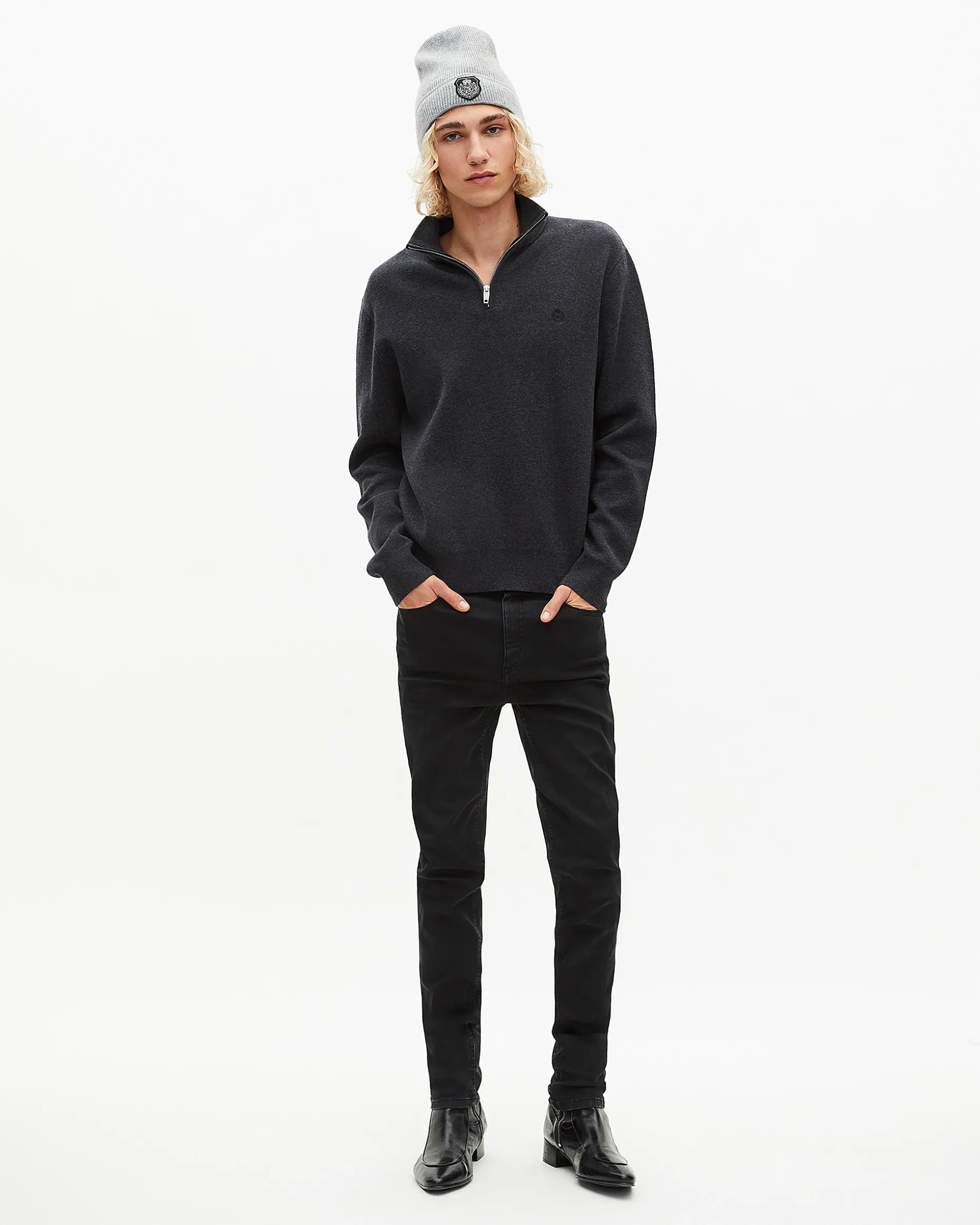 Pull col camionneur en laine double face gris