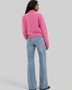 Pull col montant en laine mérinos rose