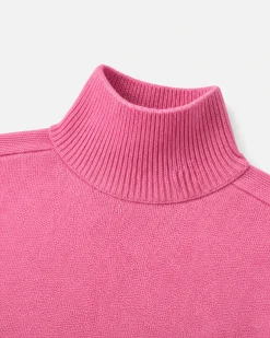 Pull col montant en laine mérinos rose