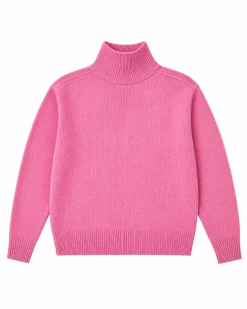 Pull col montant en laine mérinos rose