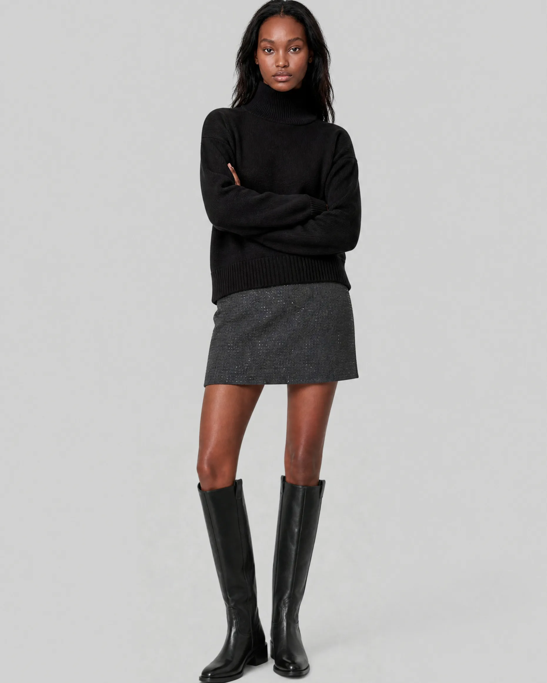 Pull col montant en laine noir