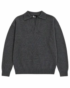 Pull col polo en laine gris