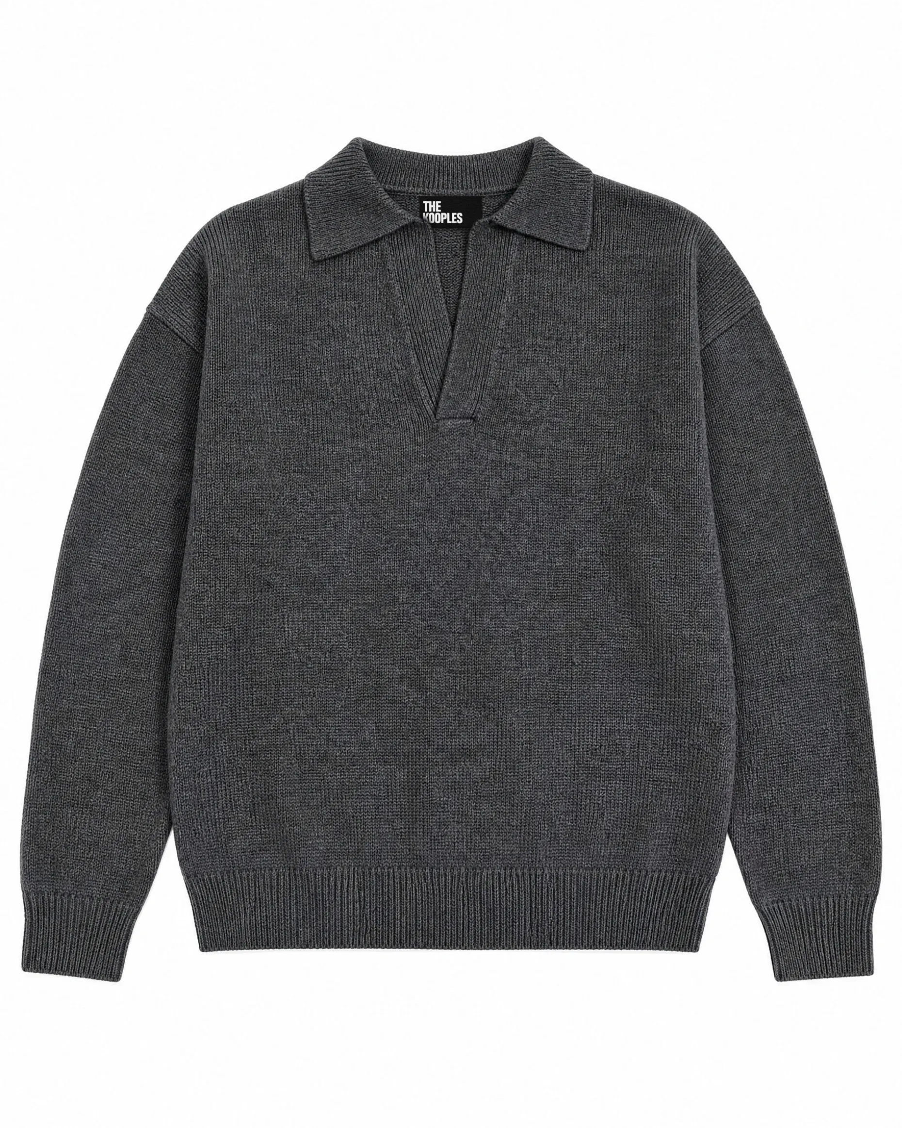 Pull col polo en laine gris