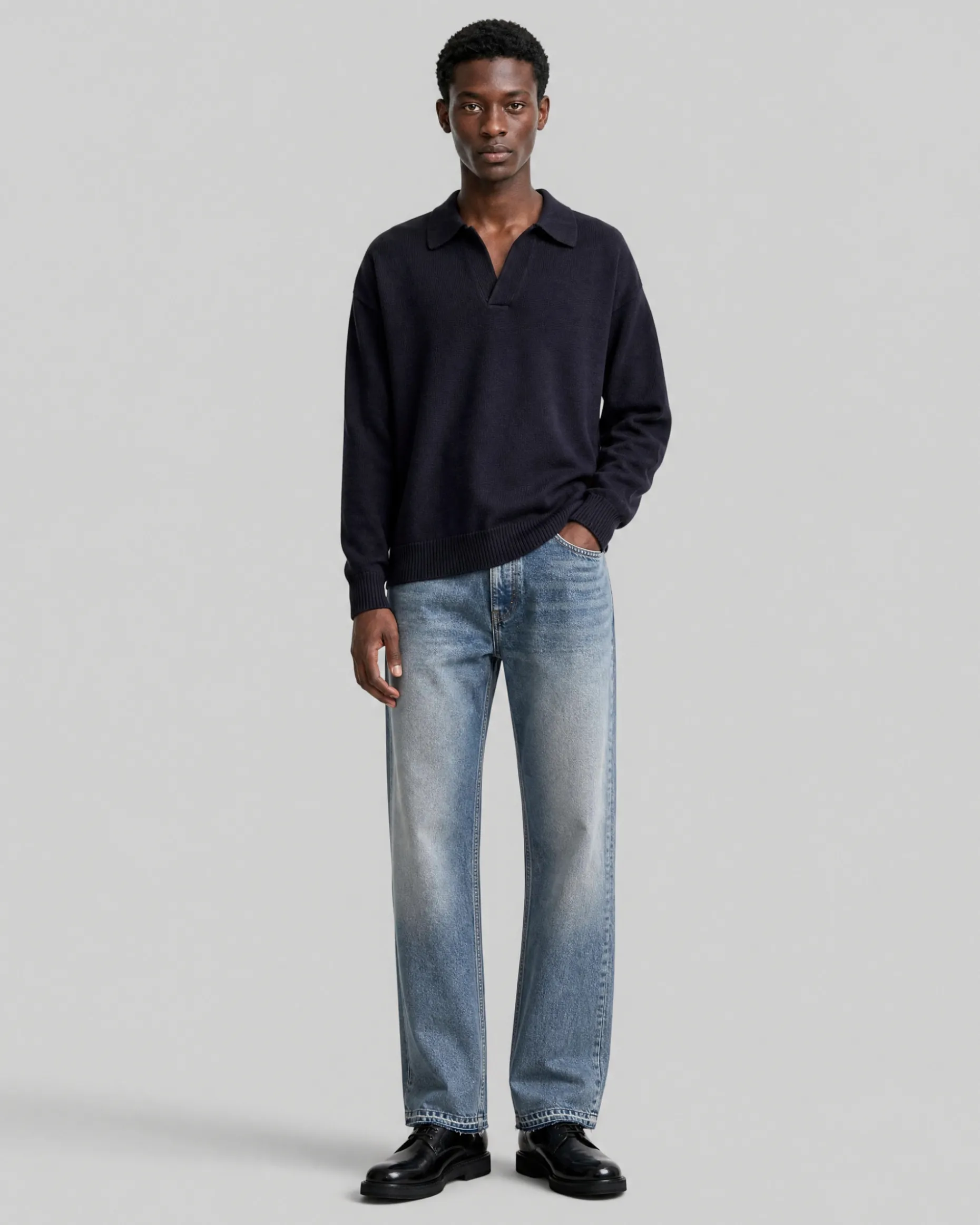 Pull col polo en laine marine