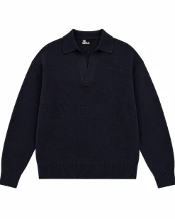 Pull col polo en laine marine