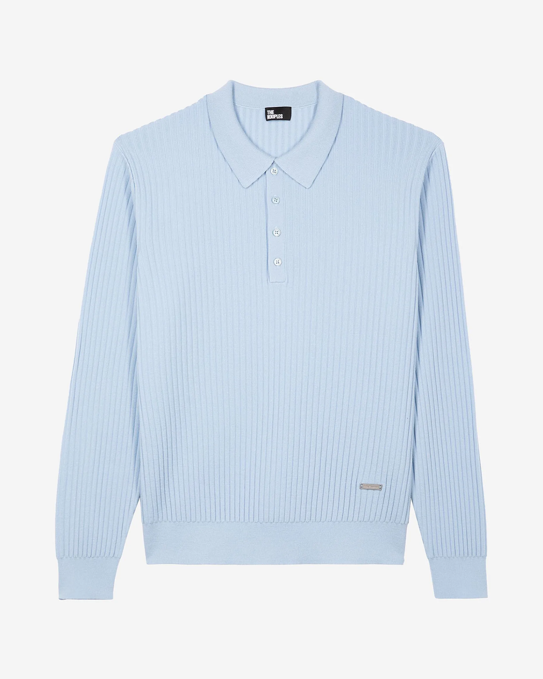 Pull col polo en laine mérinos bleu