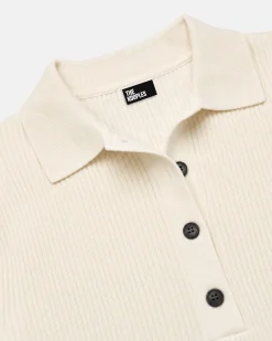 Pull col polo en laine mérinos ecru