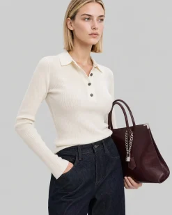 Pull col polo en laine mérinos ecru
