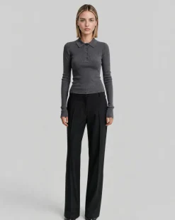 Pull col polo en laine mérinos gris