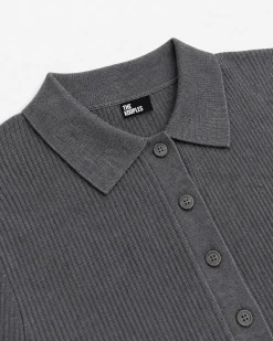 Pull col polo en laine mérinos gris