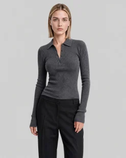 Pull col polo en laine mérinos gris