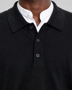 Pull col polo en laine mérinos noir