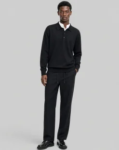 Pull col polo en laine mérinos noir