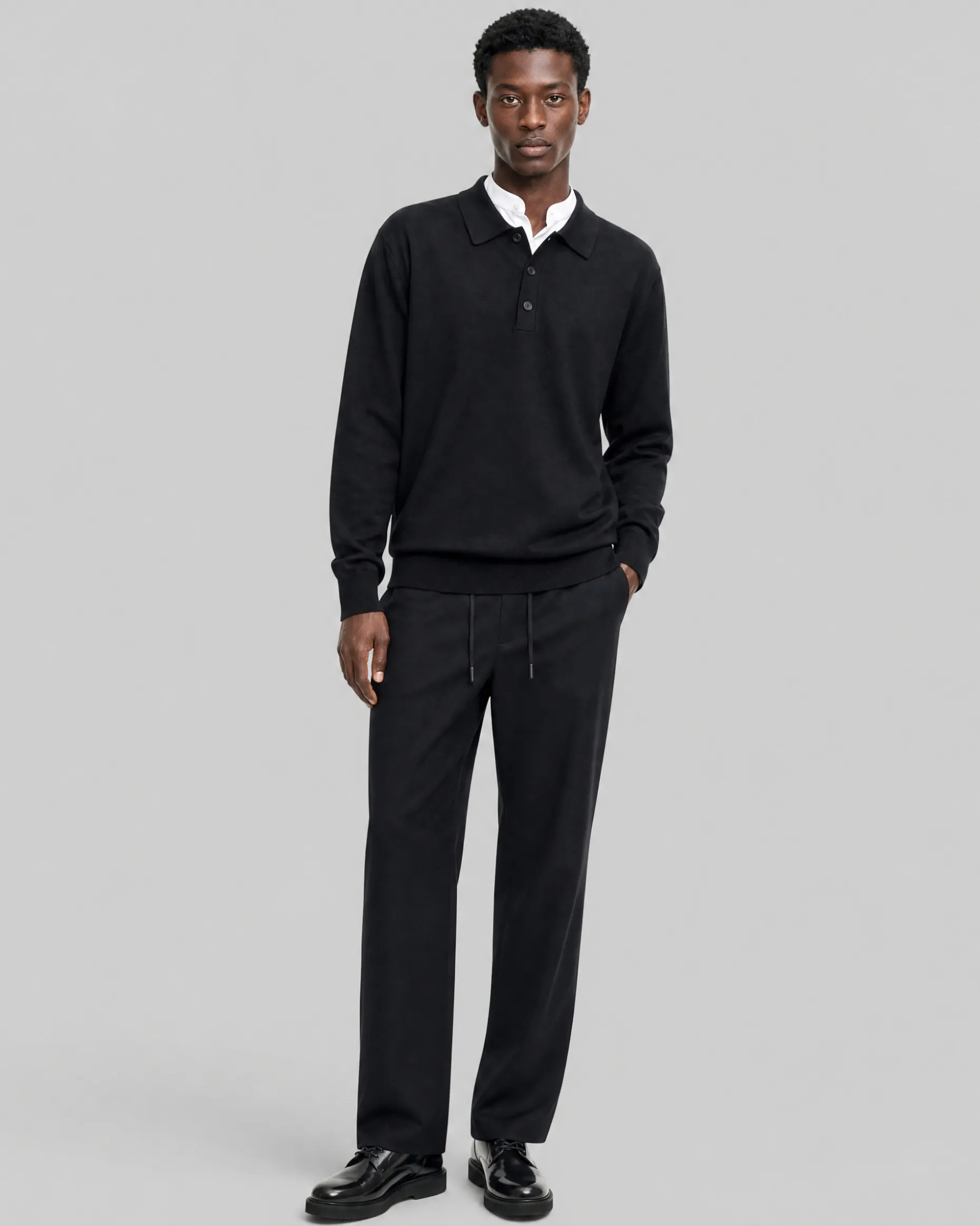 Pull col polo en laine mérinos noir