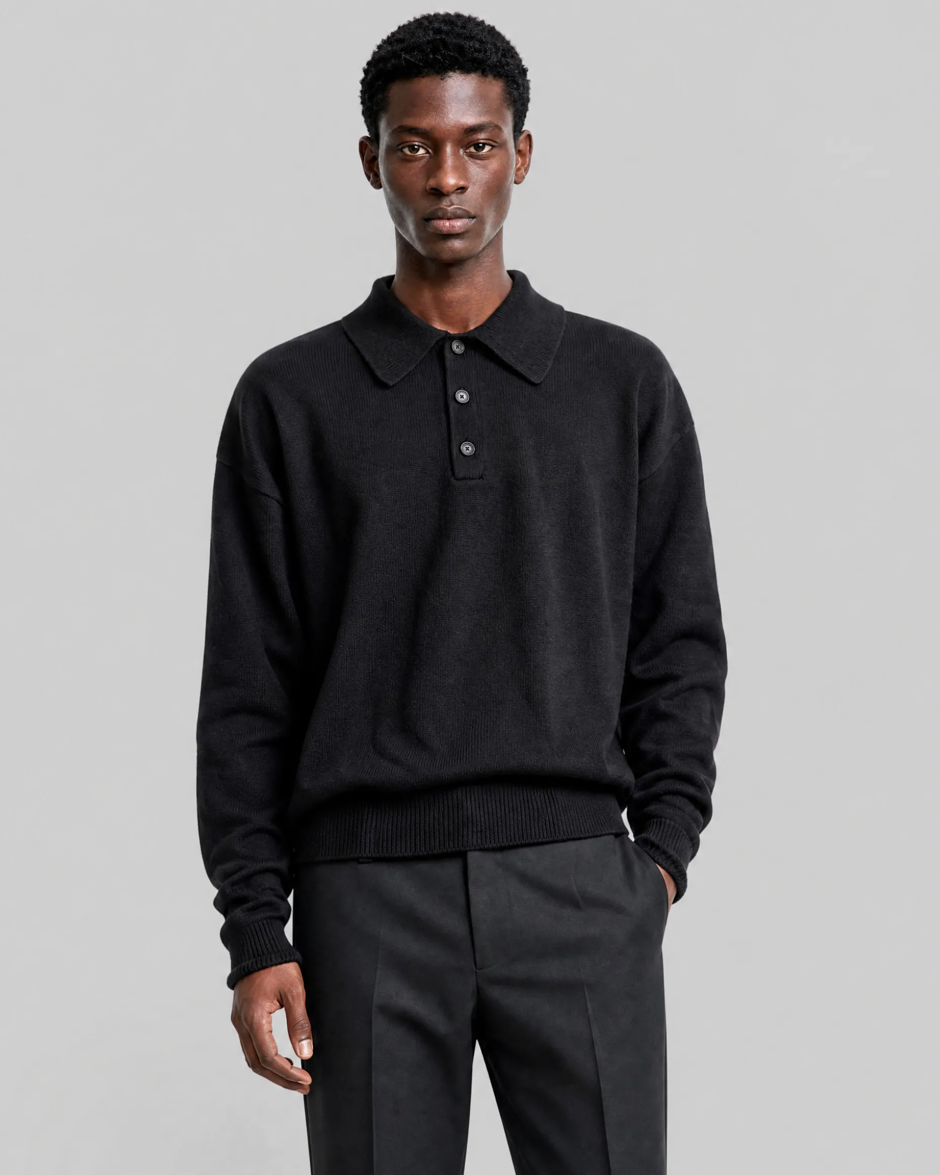 Pull col polo en laine noir