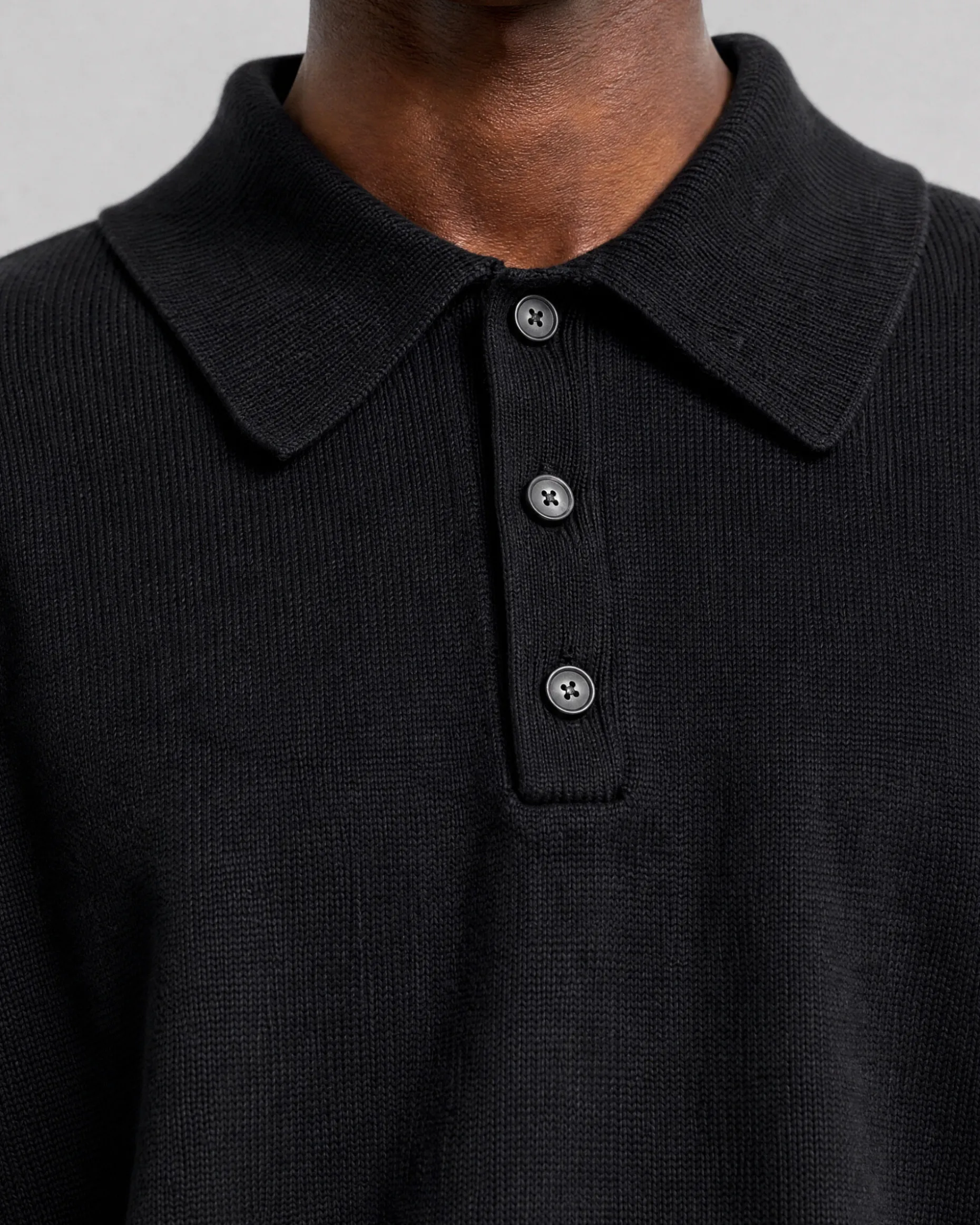 Pull col polo en laine noir