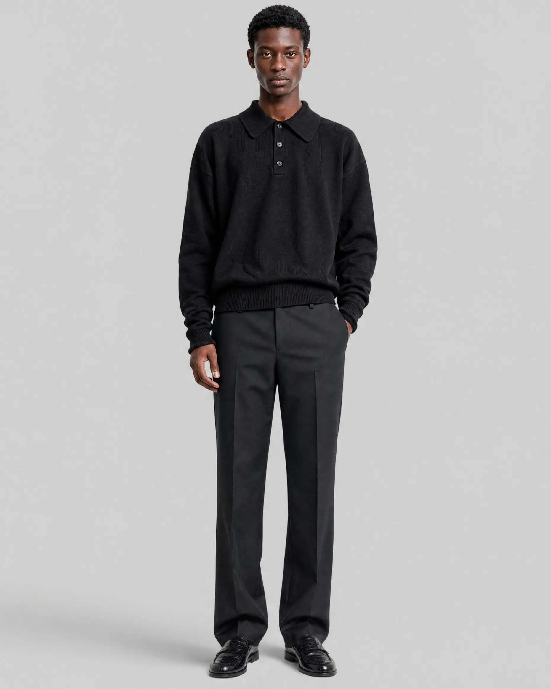 Pull col polo en laine noir
