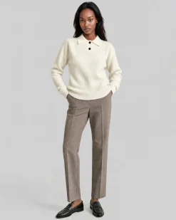 Pull col polo en mohair et laine mélangé écru