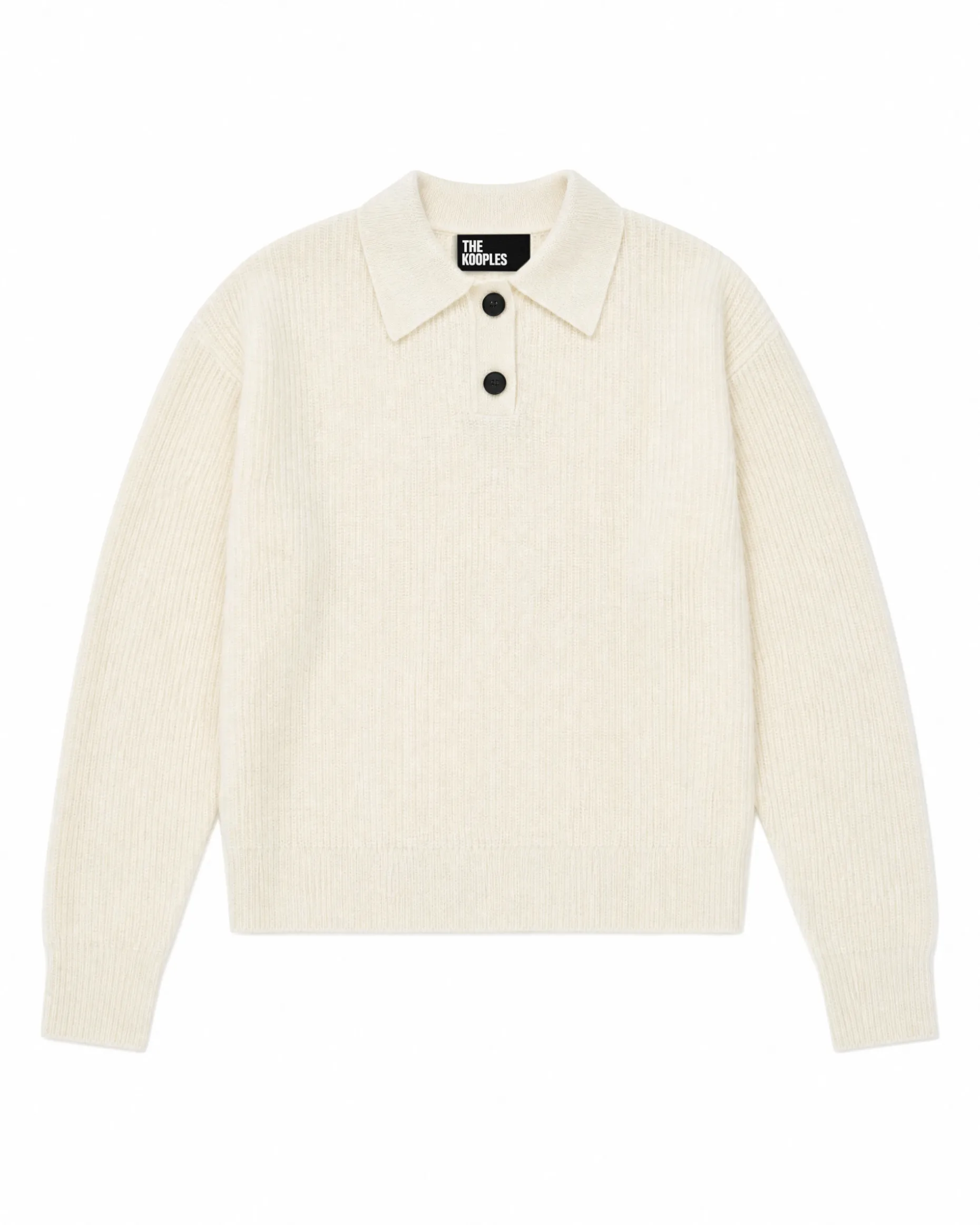 Pull col polo en mohair et laine mélangé écru