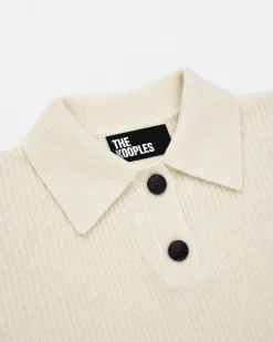 Pull col polo en mohair et laine mélangé écru
