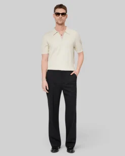 Pull col polo à zip beige