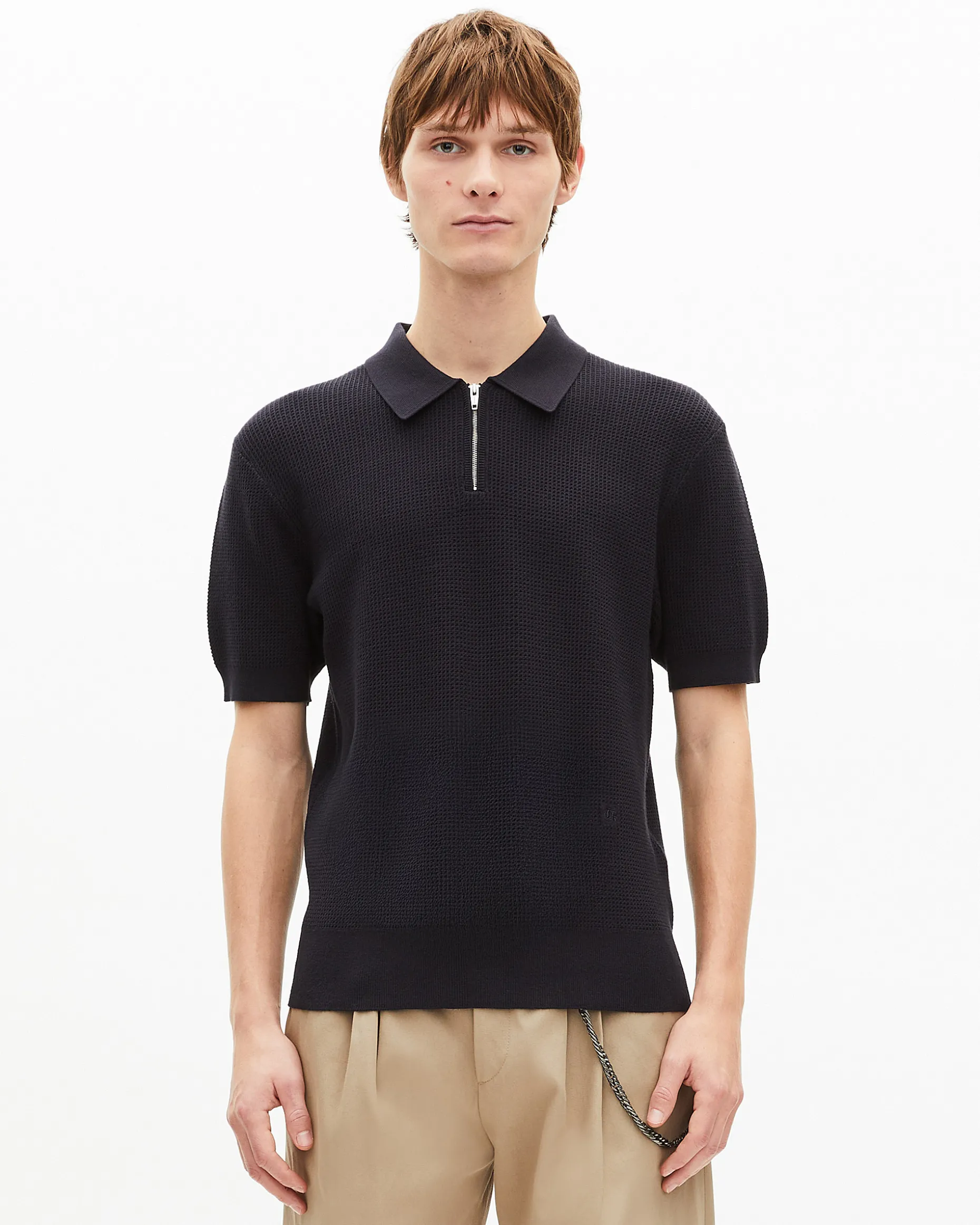Pull col polo à zip marine